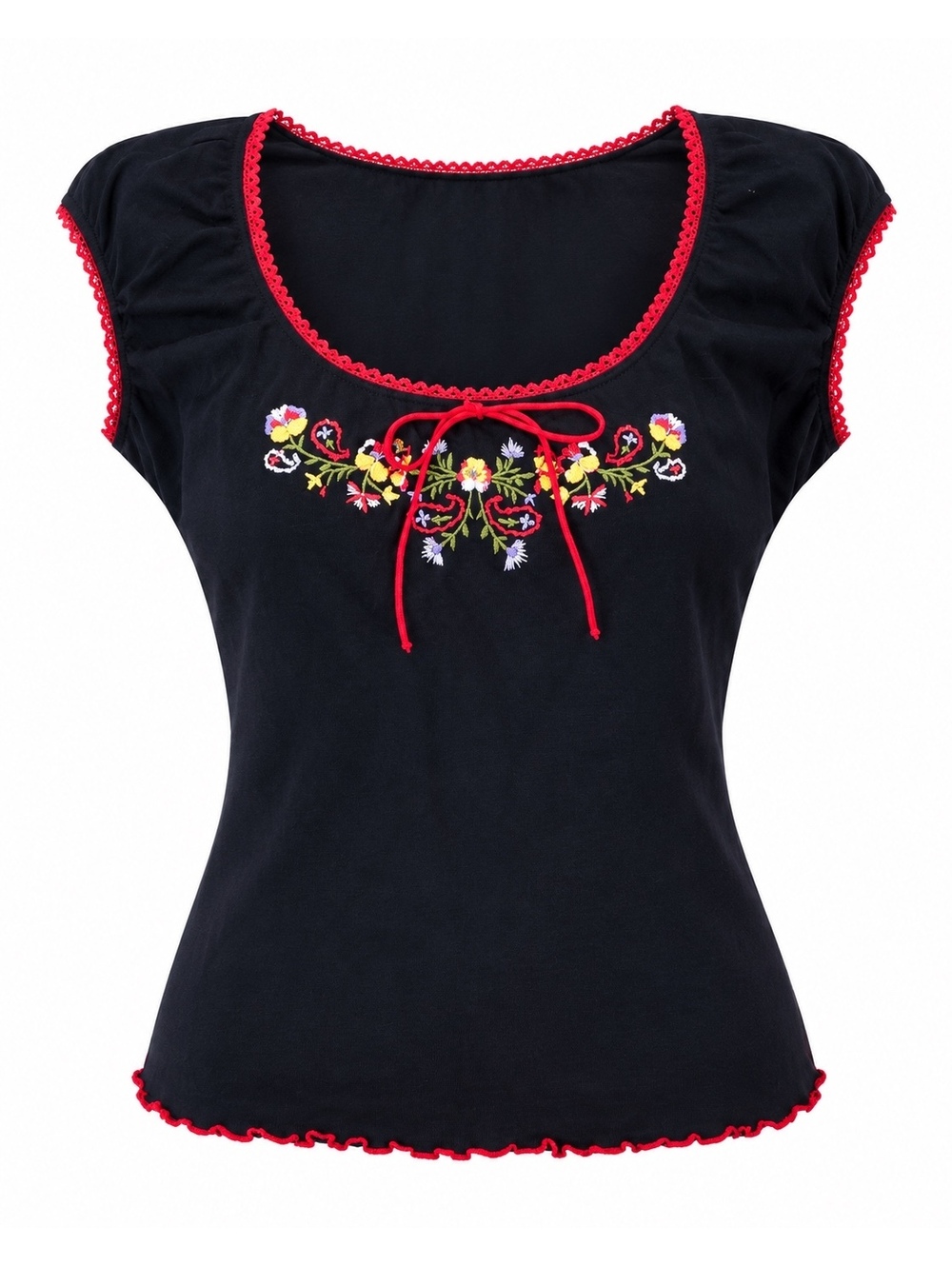 Vintage 90s CLIO Dark Navy Blue Floral Embroidered Top Small Made USA Y2K
